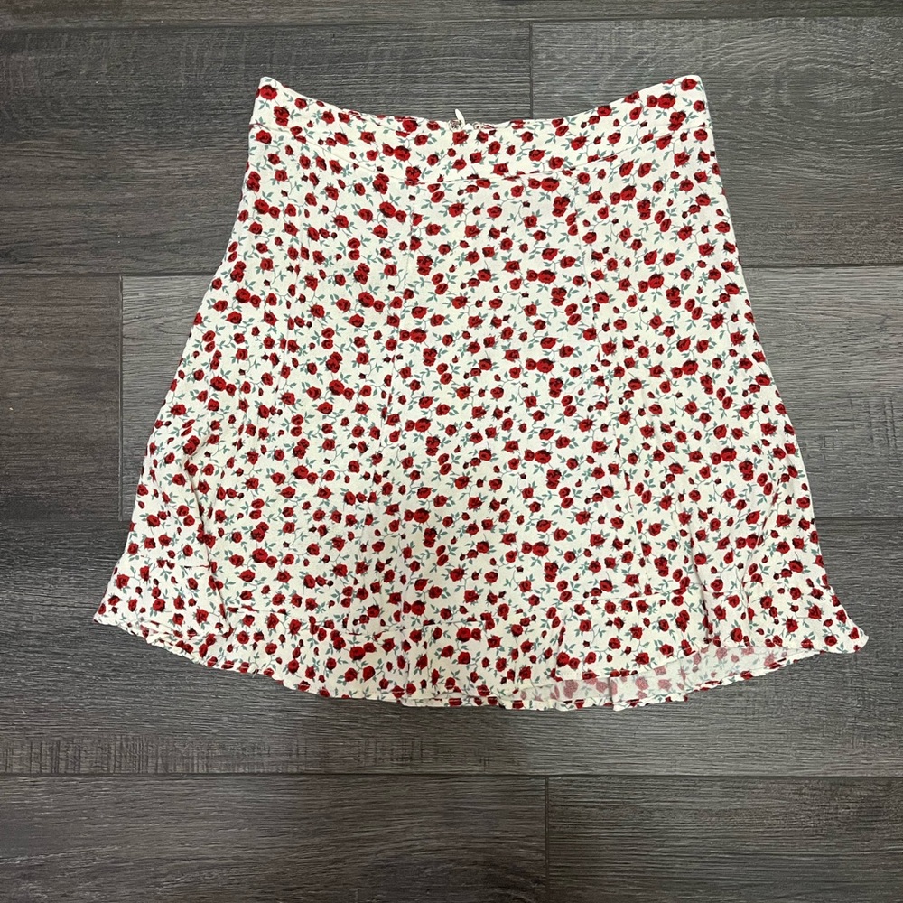 Reformation Floral A-Line Skirt in Red and White